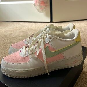 Nike Air Forces (pink, yellow, and green)